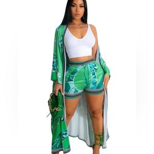 Euc green print, kimono short set medium